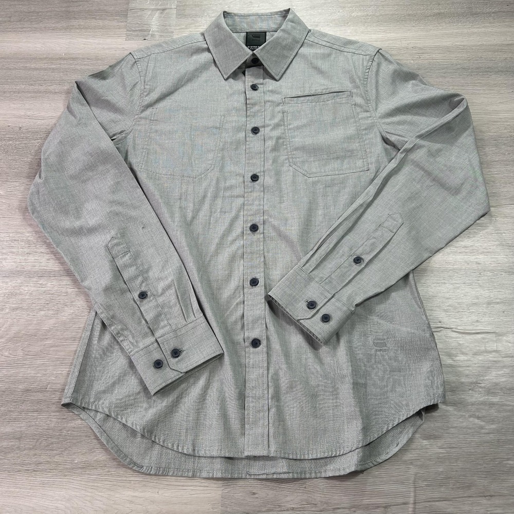 G-Star Raw Correct Shirt Mens Large Gray Stretch Button Down Long Sleeve